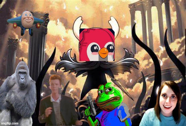 Squawk squad | image tagged in harambe,overly obsessed girlfriend,rickroll | made w/ Imgflip meme maker