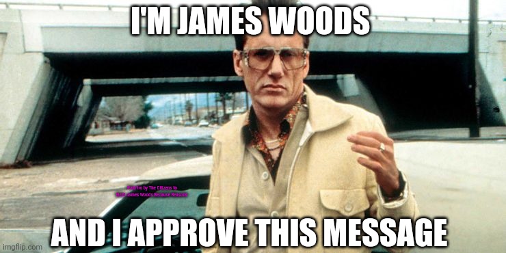 VOtE fOR jaMes WoDos | I'M JAMES WOODS; Paid fro by The Citizens to Elect James Woods Because Reasons; AND I APPROVE THIS MESSAGE | image tagged in i dont know,who the hell cares,james woods | made w/ Imgflip meme maker