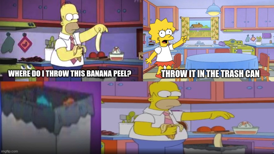 Where is the Trashbin? | THROW IT IN THE TRASH CAN; WHERE DO I THROW THIS BANANA PEEL? | image tagged in where is the trashbin | made w/ Imgflip meme maker