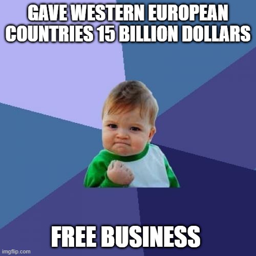 Success Kid Meme | GAVE WESTERN EUROPEAN COUNTRIES 15 BILLION DOLLARS; FREE BUSINESS | image tagged in memes,success kid | made w/ Imgflip meme maker