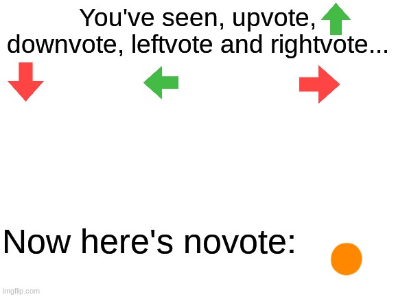 Novote alert! | You've seen, upvote, downvote, leftvote and rightvote... Now here's novote: | image tagged in blank white template,memes,funny,imgflip,upvote,novote | made w/ Imgflip meme maker