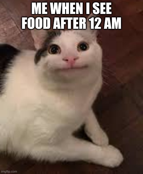  ME WHEN I SEE FOOD AFTER 12 AM | image tagged in food,midnight,snack,uwu,funny memes,lol so funny | made w/ Imgflip meme maker