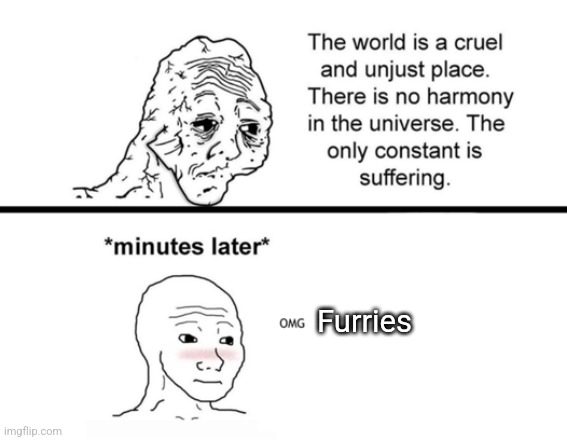 They aren't zoophiles. We hate zoophiles and we have dads | Furries | image tagged in the only constant is suffering | made w/ Imgflip meme maker