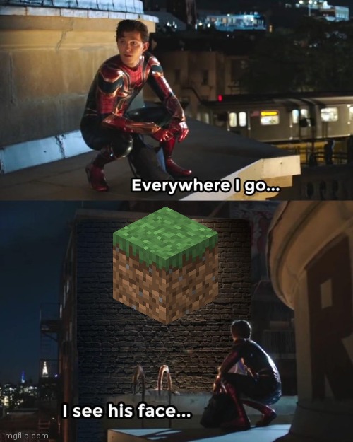 most common block in minecraft? | image tagged in everywhere i go i see his face,memes,yo yo yo ahh,minecraft,i hate monika | made w/ Imgflip meme maker