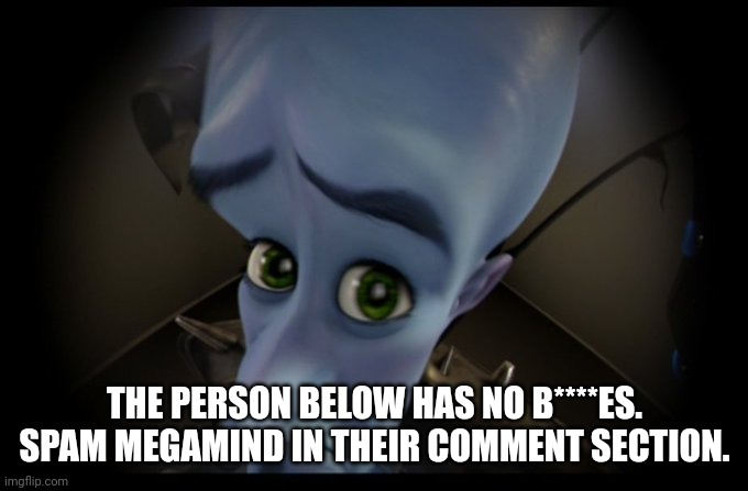 Megamind Peeking | THE PERSON BELOW HAS NO B****ES. SPAM MEGAMIND IN THEIR COMMENT SECTION. | image tagged in megamind no bitches | made w/ Imgflip meme maker