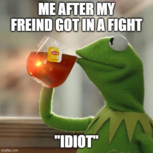 But That's None Of My Business Meme | ME AFTER MY FREIND GOT IN A FIGHT; "IDIOT" | image tagged in memes,but that's none of my business,kermit the frog | made w/ Imgflip meme maker
