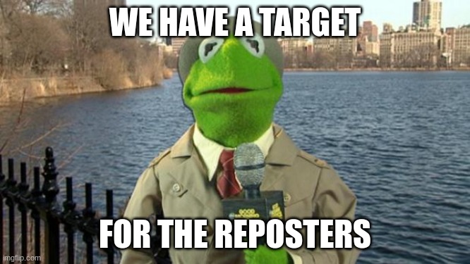 WE HAVE A TARGET FOR THE REPOSTERS | image tagged in kermit news report | made w/ Imgflip meme maker