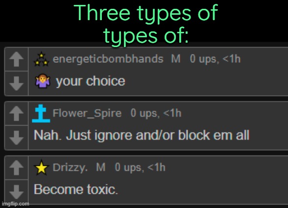 . | Three types of
types of: | made w/ Imgflip meme maker