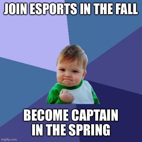 eSports *is* a sport. Come on….. | JOIN ESPORTS IN THE FALL; BECOME CAPTAIN IN THE SPRING | image tagged in memes,success kid | made w/ Imgflip meme maker