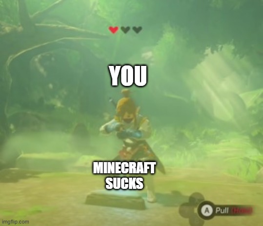 Link pulling X | YOU MINECRAFT SUCKS | image tagged in link pulling x | made w/ Imgflip meme maker