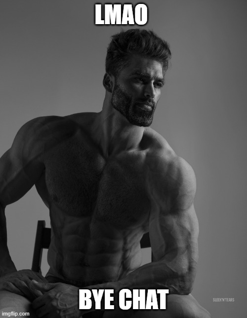 Giga Chad | LMAO; BYE CHAT | image tagged in giga chad | made w/ Imgflip meme maker