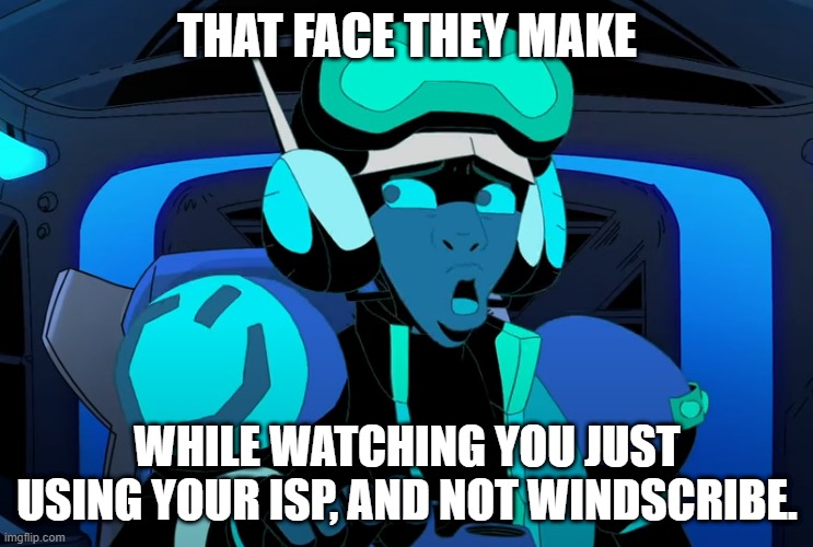 THAT FACE THEY MAKE; WHILE WATCHING YOU JUST USING YOUR ISP, AND NOT WINDSCRIBE. | made w/ Imgflip meme maker