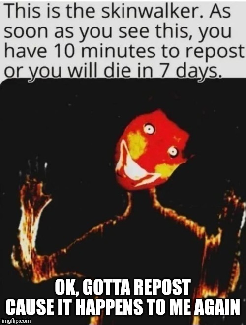 OK, GOTTA REPOST CAUSE IT HAPPENS TO ME AGAIN | image tagged in repost or die | made w/ Imgflip meme maker