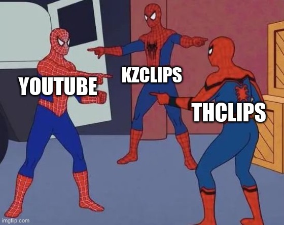 3 Spiderman Pointing | KZCLIPS; YOUTUBE; THCLIPS | image tagged in 3 spiderman pointing | made w/ Imgflip meme maker