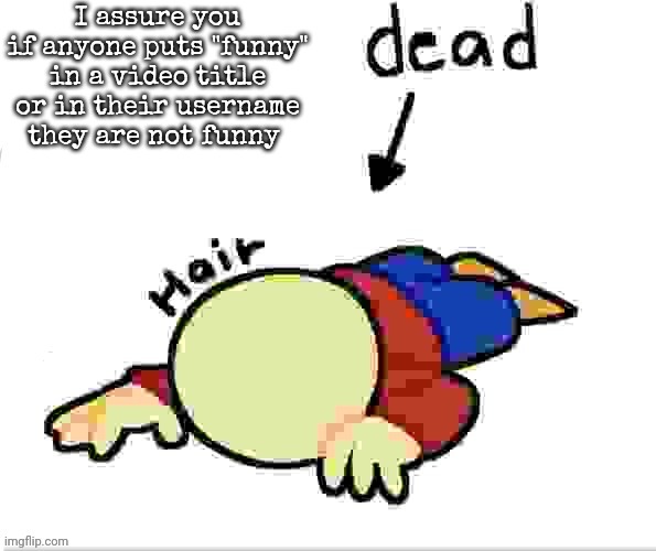 he is dead | I assure you if anyone puts "funny" in a video title or in their username they are not funny | image tagged in he is dead | made w/ Imgflip meme maker