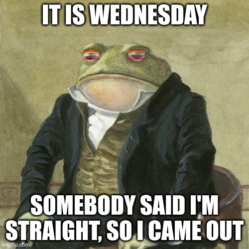 Gentlemen, it is with great pleasure to inform you that | IT IS WEDNESDAY; SOMEBODY SAID I'M STRAIGHT, SO I CAME OUT | image tagged in gentlemen it is with great pleasure to inform you that,it is wednesday | made w/ Imgflip meme maker