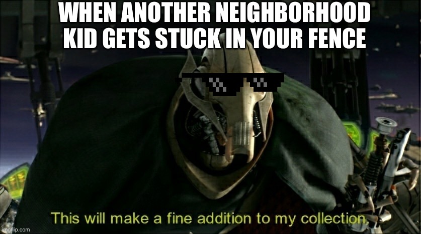 This will make a fine addition to my collection | WHEN ANOTHER NEIGHBORHOOD KID GETS STUCK IN YOUR FENCE | image tagged in this will make a fine addition to my collection | made w/ Imgflip meme maker