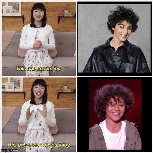 Enzo Hilaire is the Wish.com version of Barbara Pravi | image tagged in marie kondo spark joy,memes,french,singers,enzo shitlaire | made w/ Imgflip meme maker