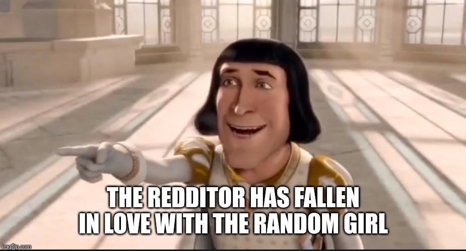 The Ogre Has Fallen In Love With The Princess | THE REDDITOR HAS FALLEN IN LOVE WITH THE RANDOM GIRL | image tagged in the ogre has fallen in love with the princess | made w/ Imgflip meme maker