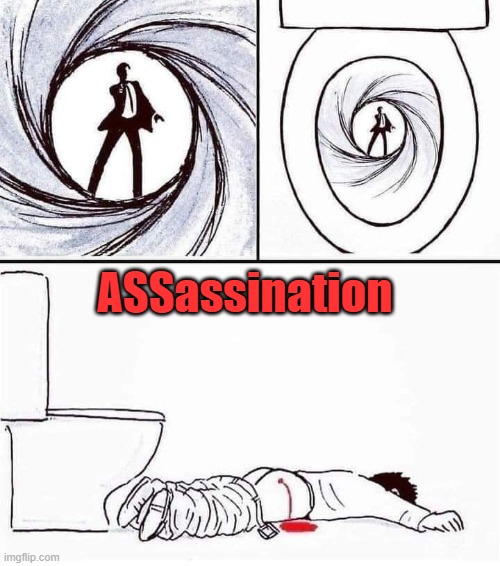 He put the ass in assassination | ASSassination | image tagged in dark humor,toilet | made w/ Imgflip meme maker