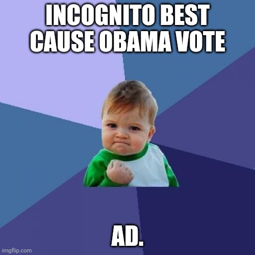 Success Kid Meme | INCOGNITO BEST CAUSE OBAMA VOTE AD. | image tagged in memes,success kid | made w/ Imgflip meme maker