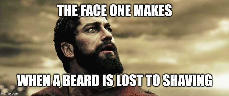 A Spartan Lamentation |  THE FACE ONE MAKES; WHEN A BEARD IS LOST TO SHAVING | image tagged in leonidas cry,beard,sparta,shaving,man | made w/ Imgflip meme maker
