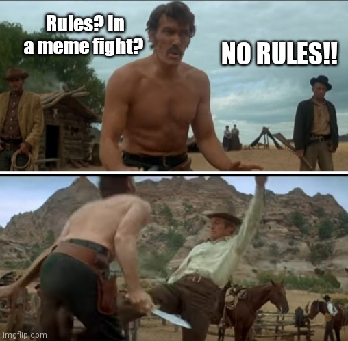 Butch Cassidy & The Sundance Meme | Rules? In a meme fight? NO RULES!! | image tagged in funny | made w/ Imgflip meme maker