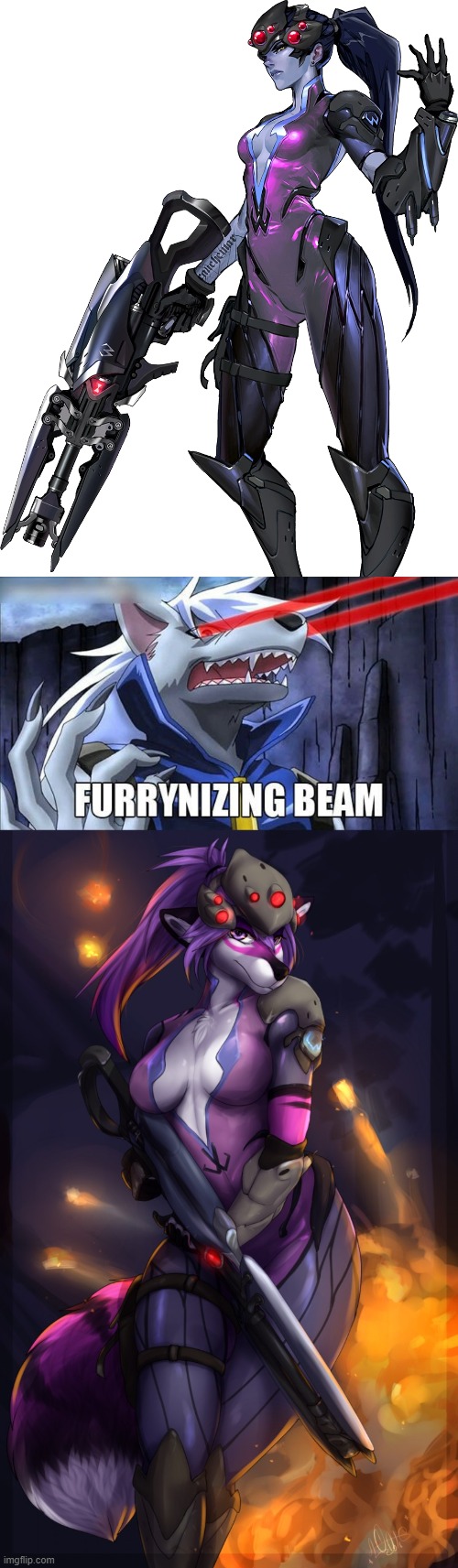 For some reason that fits too well xD (By Omesore) | image tagged in furrynizing beam,furry,overwatch,widowmaker,memes | made w/ Imgflip meme maker