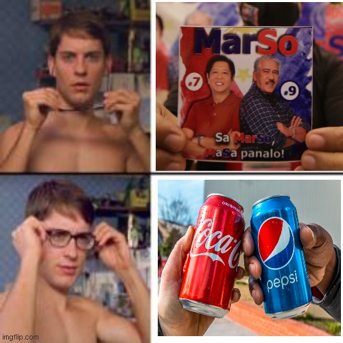 Coke and Pepsi | image tagged in peter parker glasses | made w/ Imgflip meme maker