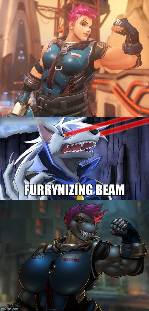 ALSO fits incredibly well! (By Strype) | image tagged in furrynizing beam,furry,zarya,overwatch,memes | made w/ Imgflip meme maker