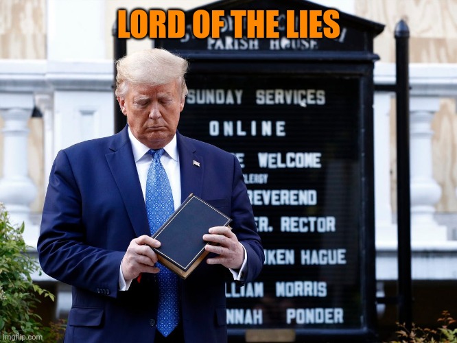 He has never read a book in his whole life | LORD OF THE LIES | image tagged in trump bible | made w/ Imgflip meme maker