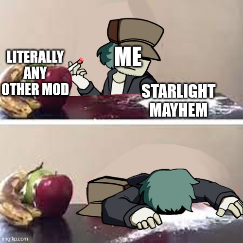 Yes, I do respect other mods, but they still don't replace my number one favorite mod which is starlight mayhem | ME; LITERALLY ANY OTHER MOD; STARLIGHT MAYHEM | image tagged in garcello d | made w/ Imgflip meme maker
