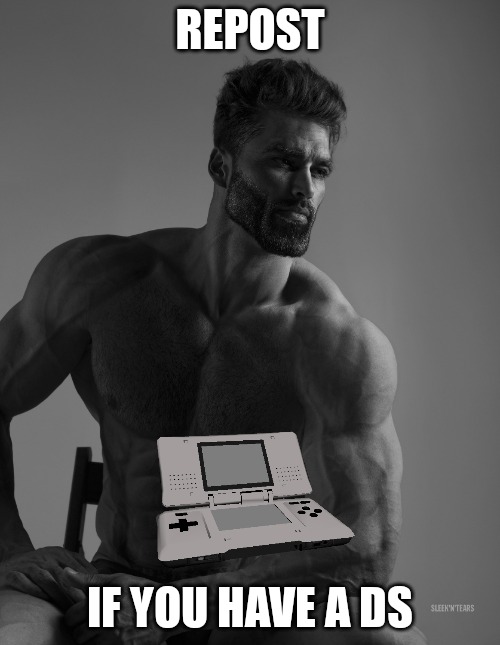 Giga Chad | REPOST; IF YOU HAVE A DS | image tagged in giga chad | made w/ Imgflip meme maker
