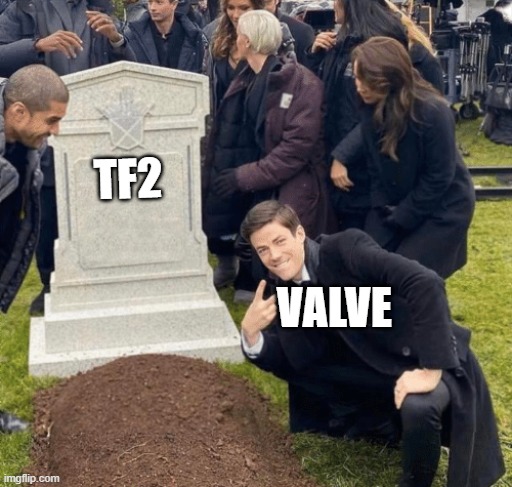 Grant Gustin over grave | TF2; VALVE | image tagged in grant gustin over grave | made w/ Imgflip meme maker