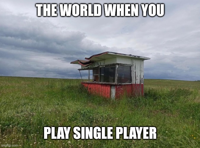 the world when you play single player | THE WORLD WHEN YOU; PLAY SINGLE PLAYER | image tagged in liminal space,memes,single,lonely | made w/ Imgflip meme maker