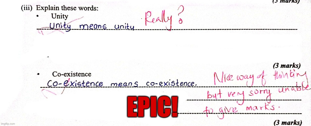 Students answer on exams | EPIC! | image tagged in students funny answers on test | made w/ Imgflip meme maker