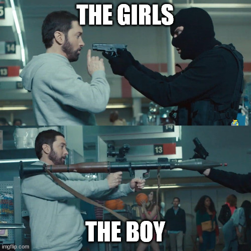 Godzilla Eminem | THE GIRLS THE BOY | image tagged in godzilla eminem | made w/ Imgflip meme maker