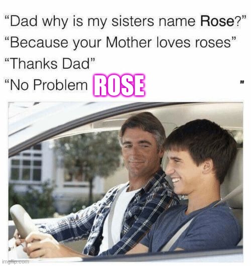 Are We Gonna Question That Dad? | ROSE | image tagged in why is my sister's name rose | made w/ Imgflip meme maker
