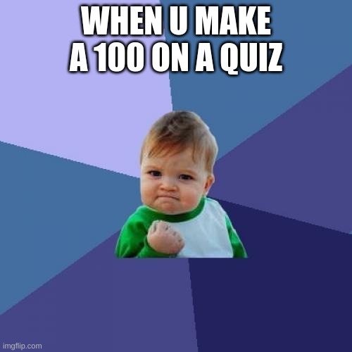 Success Kid Meme | WHEN U MAKE A 100 ON A QUIZ | image tagged in memes,success kid | made w/ Imgflip meme maker