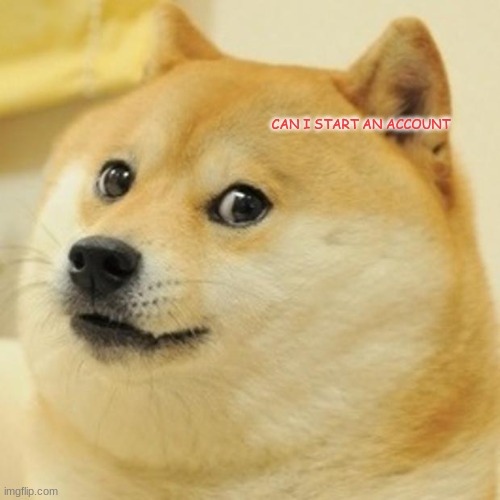 Doge | CAN I START AN ACCOUNT | image tagged in memes,doge | made w/ Imgflip meme maker