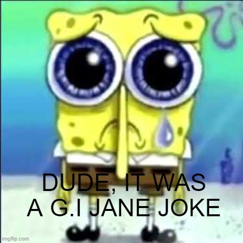 Sad Spongebob | DUDE, IT WAS A G.I JANE JOKE | image tagged in sad spongebob | made w/ Imgflip meme maker