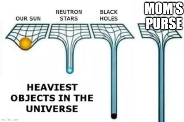 heaviest objects | MOM'S PURSE | image tagged in heaviest objects | made w/ Imgflip meme maker