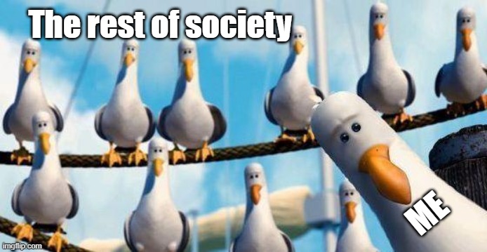 Nemo Birds | The rest of society; ME | image tagged in nemo birds | made w/ Imgflip meme maker