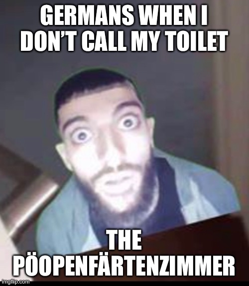 Germans be like | GERMANS WHEN I DON’T CALL MY TOILET; THE PÖOPENFÄRTENZIMMER | image tagged in he s behind you | made w/ Imgflip meme maker