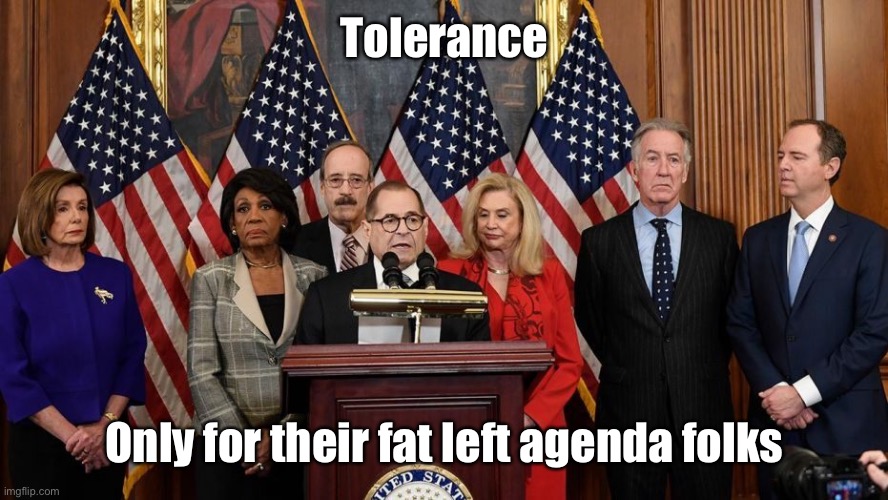 House Democrats | Tolerance Only for their fat left agenda folks | image tagged in house democrats | made w/ Imgflip meme maker