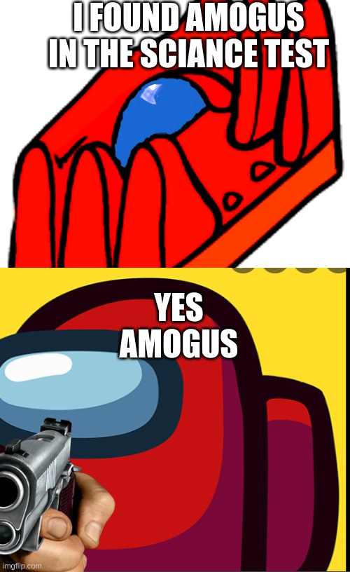 i found amogus(amogus) | I FOUND AMOGUS IN THE SCIANCE TEST; YES AMOGUS | image tagged in among us,amogus | made w/ Imgflip meme maker