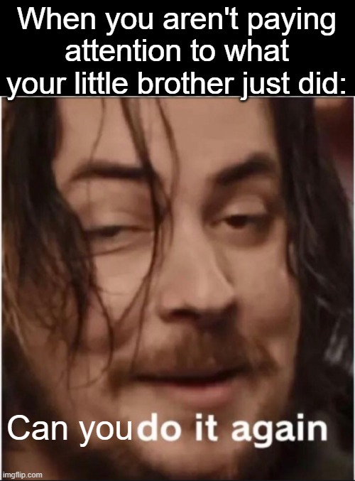 I have 3 little brothers | When you aren't paying attention to what your little brother just did:; Can you | image tagged in do it again | made w/ Imgflip meme maker