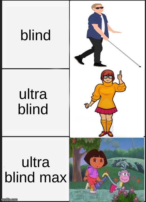 blind |  blind; ultra blind; ultra blind max | image tagged in memes,blind,joke,fun,funny | made w/ Imgflip meme maker