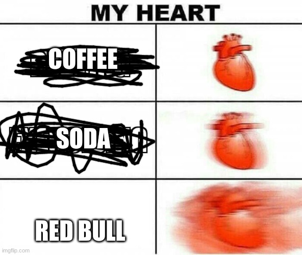 MY HEART | COFFEE RED BULL SODA | image tagged in my heart | made w/ Imgflip meme maker