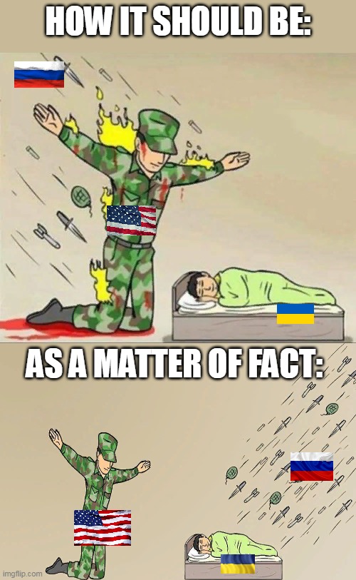 laughter and meme | HOW IT SHOULD BE:; AS A MATTER OF FACT: | image tagged in soldier protecting sleeping child | made w/ Imgflip meme maker